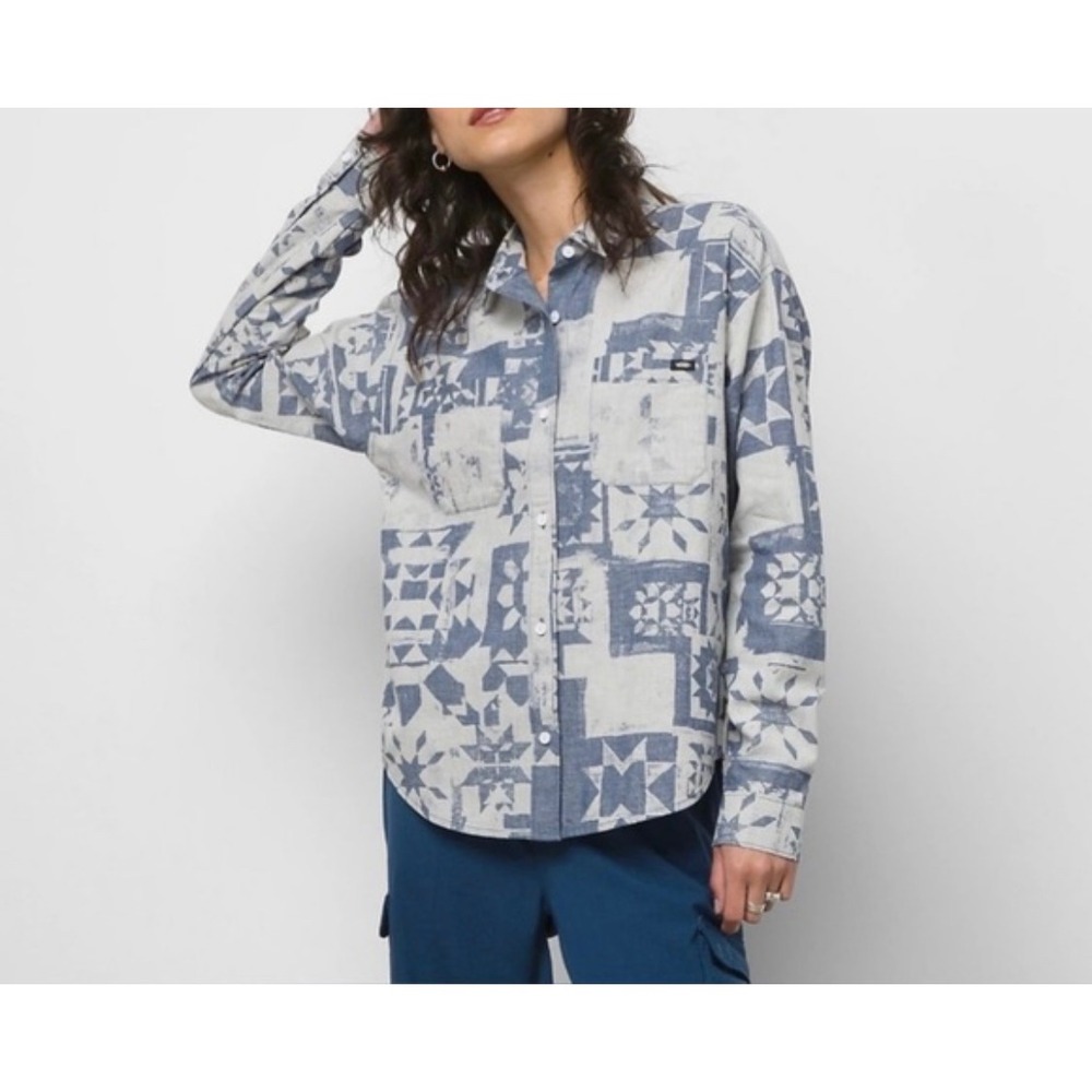 Vans Homespun LS Shirt New WOV Women's Large‎ Long Sleeve Button Up  Geometric